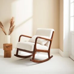 Rocking Chair Scandinave En Bois Et Tissu Bouclette
