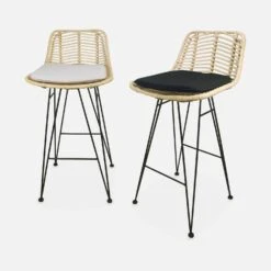 Tabouret De Bar Métal Et Rotin 67cm (lot De 2) Couleur : Naturel -Meubles Boutique irawsto67natx2 5224b8b1ece6808262224da9791da439