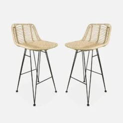 Tabouret De Bar Métal Et Rotin 67cm (lot De 2) Couleur : Naturel -Meubles Boutique irawsto67natx2 d00d9b3a2f58552d4a0afbe91a12108b