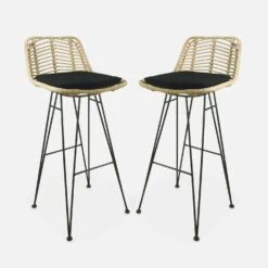 Tabouret De Bar Métal Et Rotin 75cm (lot De 2) Couleur : Noir -Meubles Boutique irawsto75bkx2 0851d35af64d6bd92cb0b35c9456db5b