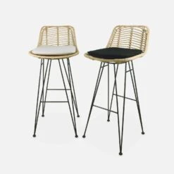 Tabouret De Bar Métal Et Rotin 75cm (lot De 2) Couleur : Noir -Meubles Boutique irawsto75bkx2 390e74fdd5beff02d9e2d1b3d5307387