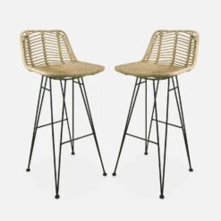 Tabouret De Bar Métal Et Rotin 75cm (lot De 2) Couleur : Noir -Meubles Boutique irawsto75bkx2 734e3430990628270a522eba1026424b