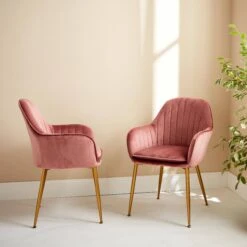 Fauteuil Velours Et Pieds Métal (lot De 2) Couleur : Vieux Rose