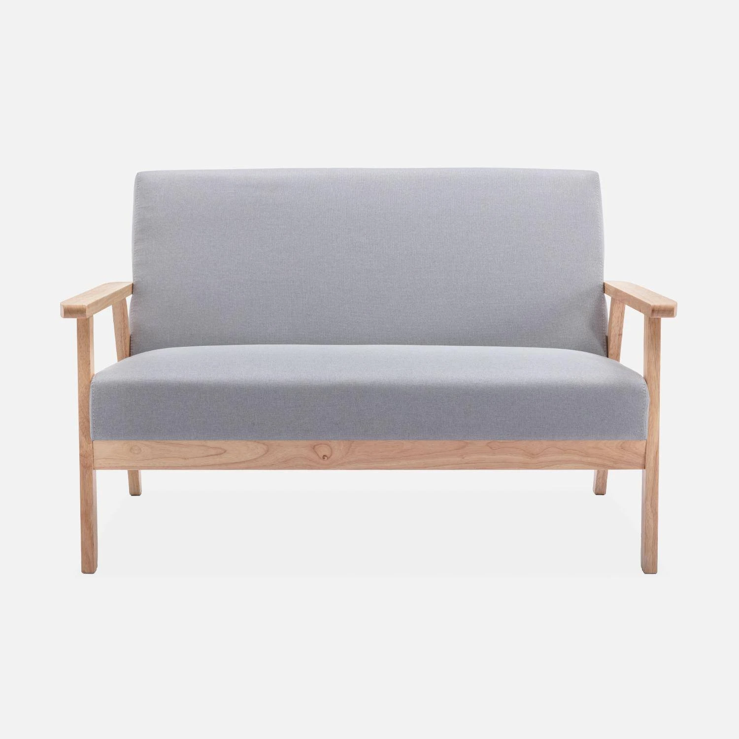 Banquette Et Fauteuil 3 Places Bois Et Tissu Couleur : Gris Clair 4 Banquette Et Fauteuil 3 Places Bois Et Tissu Couleur : Gris Clair – Image 4