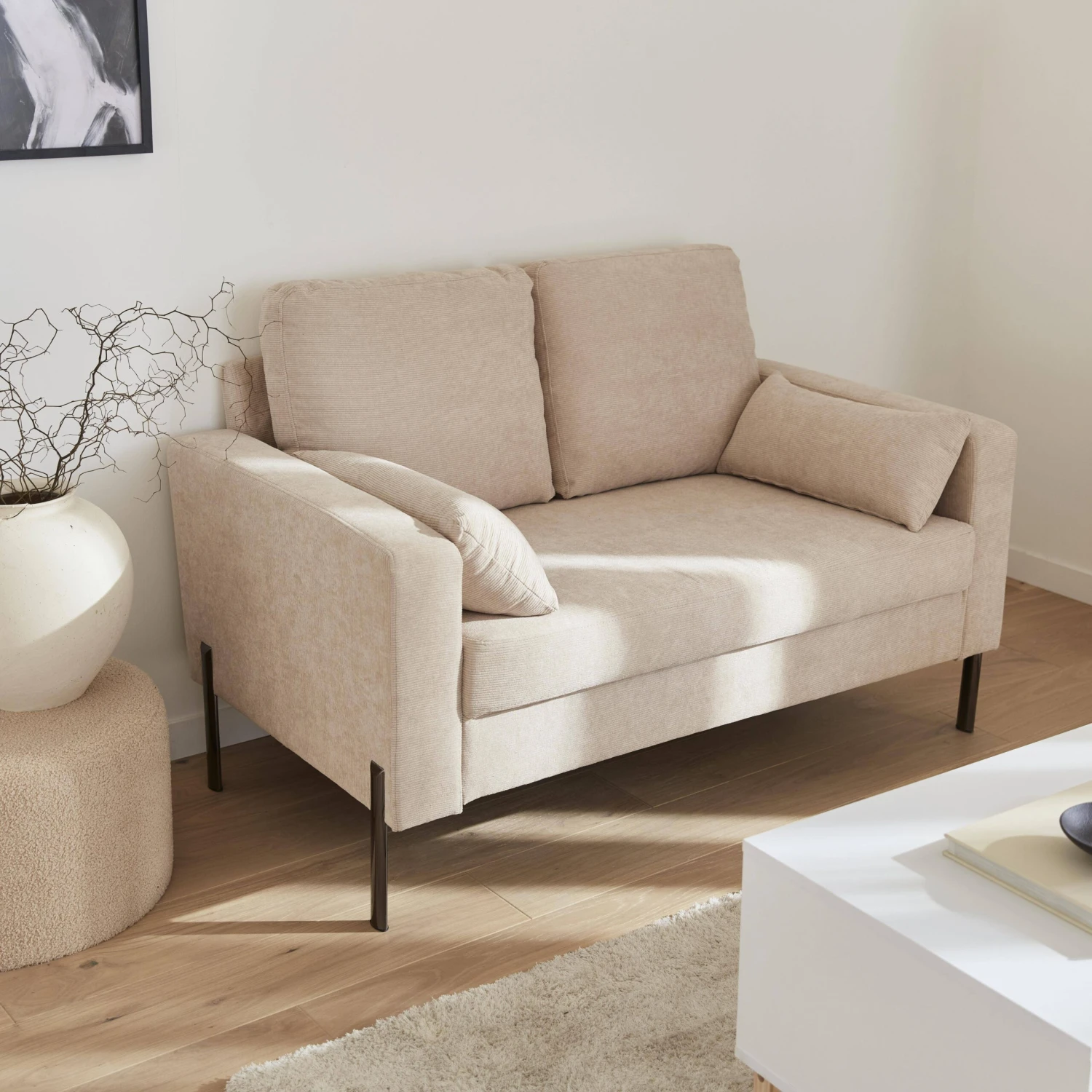 Canapé 2 Places Velours Côtelé, Pieds Métal 2 Canapé 2 Places Velours Côtelé, Pieds Métal – Image 2