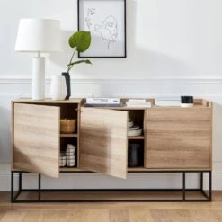 Buffet Métal Et Effet Bois 3 Portes 160 Cm -Meubles Boutique istbl160nat 0c61bdd01e1cca46826d64ca6349d245