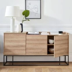 Buffet Métal Et Effet Bois 3 Portes 160 Cm -Meubles Boutique istbl160nat 42b8721af994ab9c9380f480b2f4b594