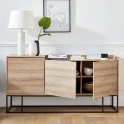 Buffet Métal Et Effet Bois 3 Portes 160 Cm -Meubles Boutique istbl160nat 723789f3080541ae71593623ef3c5802