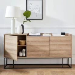 Buffet Métal Et Effet Bois 3 Portes 160 Cm -Meubles Boutique istbl160nat f976da3d09cdd30f88f84a6bd7d4a6dc