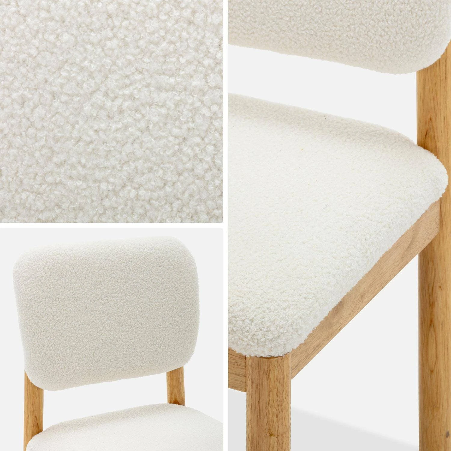 Chaises Bois D'hévéa Et Revêtement Bouclette (lot De 2) 4 Chaises Bois D'hévéa Et Revêtement Bouclette (lot De 2) – Image 4