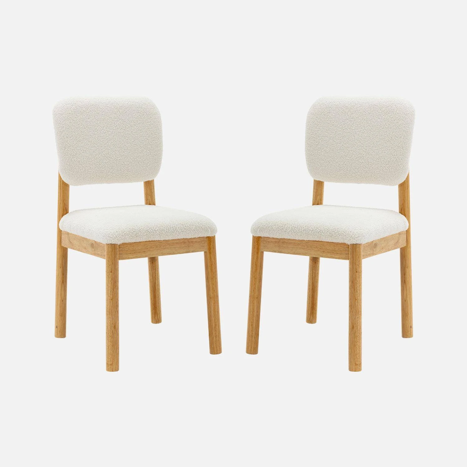 Chaises Bois D'hévéa Et Revêtement Bouclette (lot De 2) 2 Chaises Bois D'hévéa Et Revêtement Bouclette (lot De 2) – Image 2