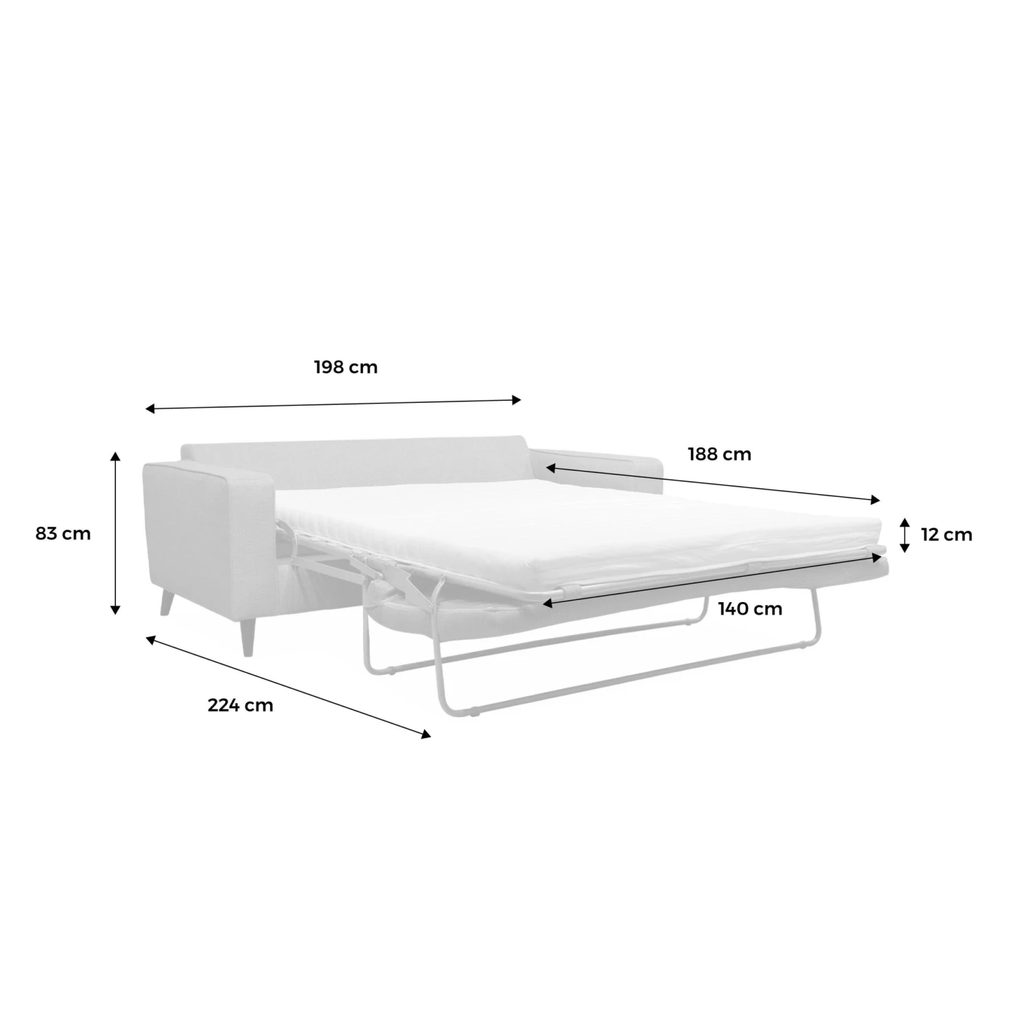 Canapé Lit Convertible 3 Places Avec Matelas 12cm - Fabriqué En France Couleur : Anthracite 11 Canapé Lit Convertible 3 Places Avec Matelas 12cm - Fabriqué En France Couleur : Anthracite – Image 11
