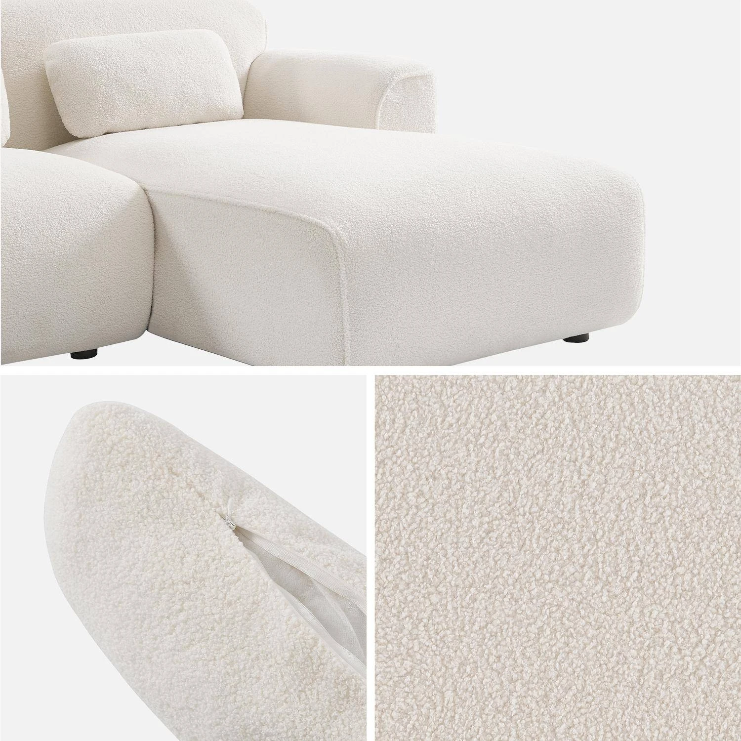 Canapé D'angle, Tissu Bouclette, 3 Places 4 Canapé D'angle, Tissu Bouclette, 3 Places – Image 4