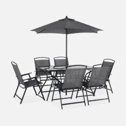 Table De Jardin Acier, 6 Fauteuils Et 1 Parasol -Meubles Boutique mt140r6umbat 2c954750b592ed504c04ef547f1daf73