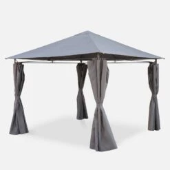 Tonnelle 3x3m Avec Rideaux Couleur : Gris