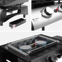 Plancha Gaz 2 Brûleurs Inox 5kW Avec Chariot -Meubles Boutique ph1002trolley deee851e3483b9886c04c9fc9945e3fd