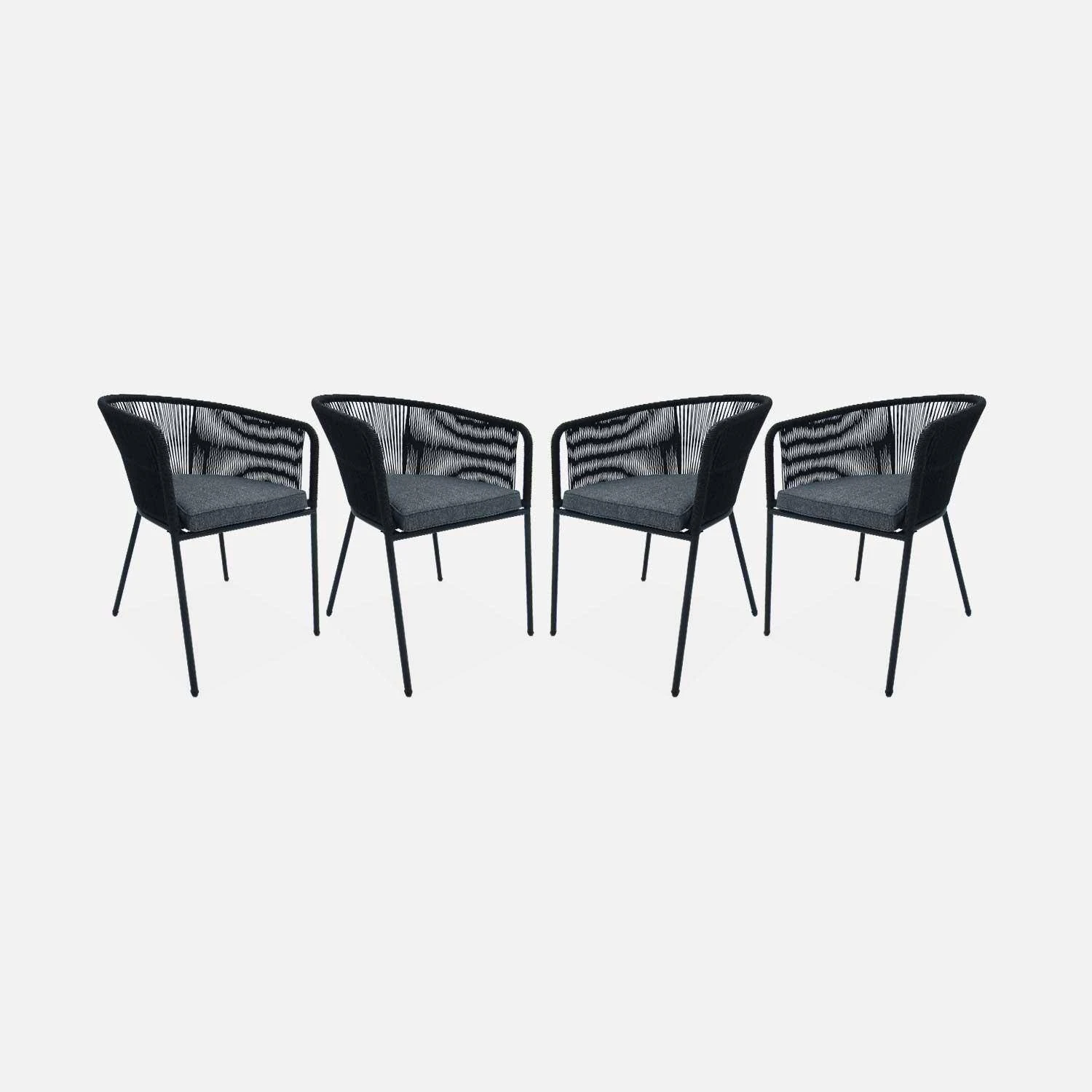 Fauteuil De Jardin Corde Et Acier Galvanisé (lot De 4) Couleur : Noir / Gris 3 Fauteuil De Jardin Corde Et Acier Galvanisé (lot De 4) Couleur : Noir / Gris – Image 3
