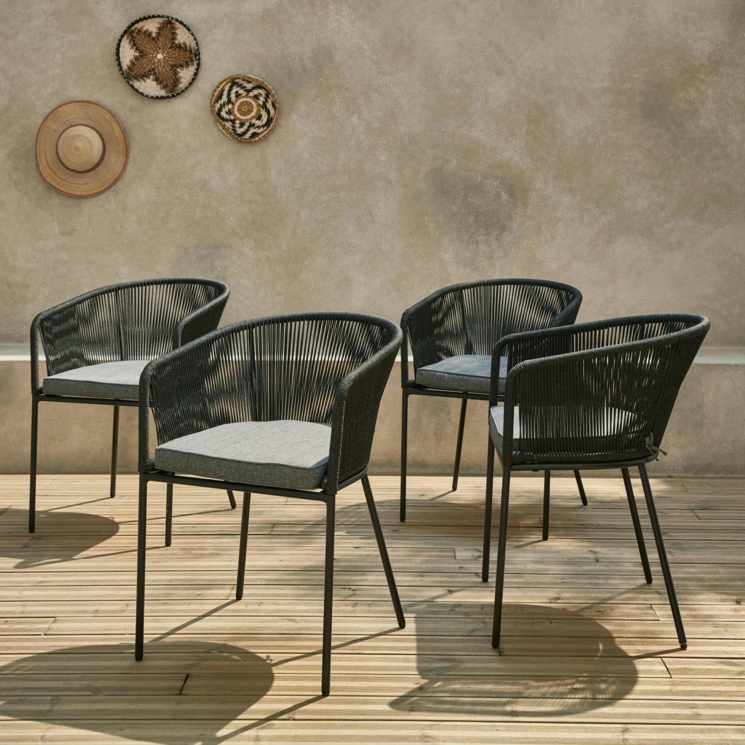 Fauteuil De Jardin Corde Et Acier Galvanisé (lot De 4) Couleur : Noir / Gris 2 Fauteuil De Jardin Corde Et Acier Galvanisé (lot De 4) Couleur : Noir / Gris – Image 2