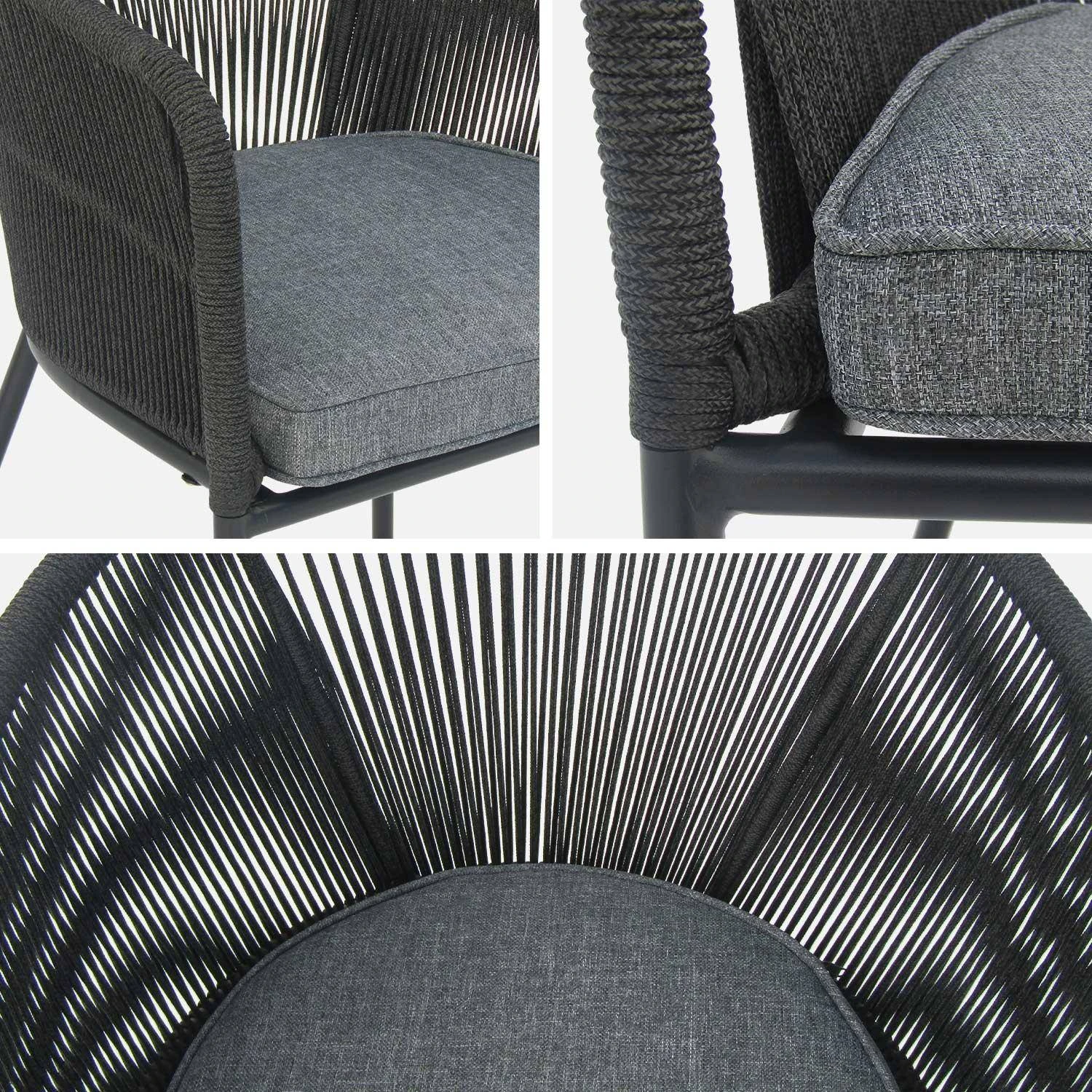 Fauteuil De Jardin Corde Et Acier Galvanisé (lot De 4) Couleur : Noir / Gris 4 Fauteuil De Jardin Corde Et Acier Galvanisé (lot De 4) Couleur : Noir / Gris – Image 4