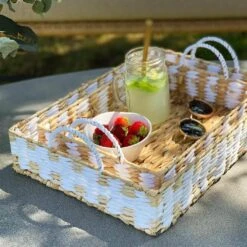 Plateau Avec Poignées Paille Tressée (lot De 2)