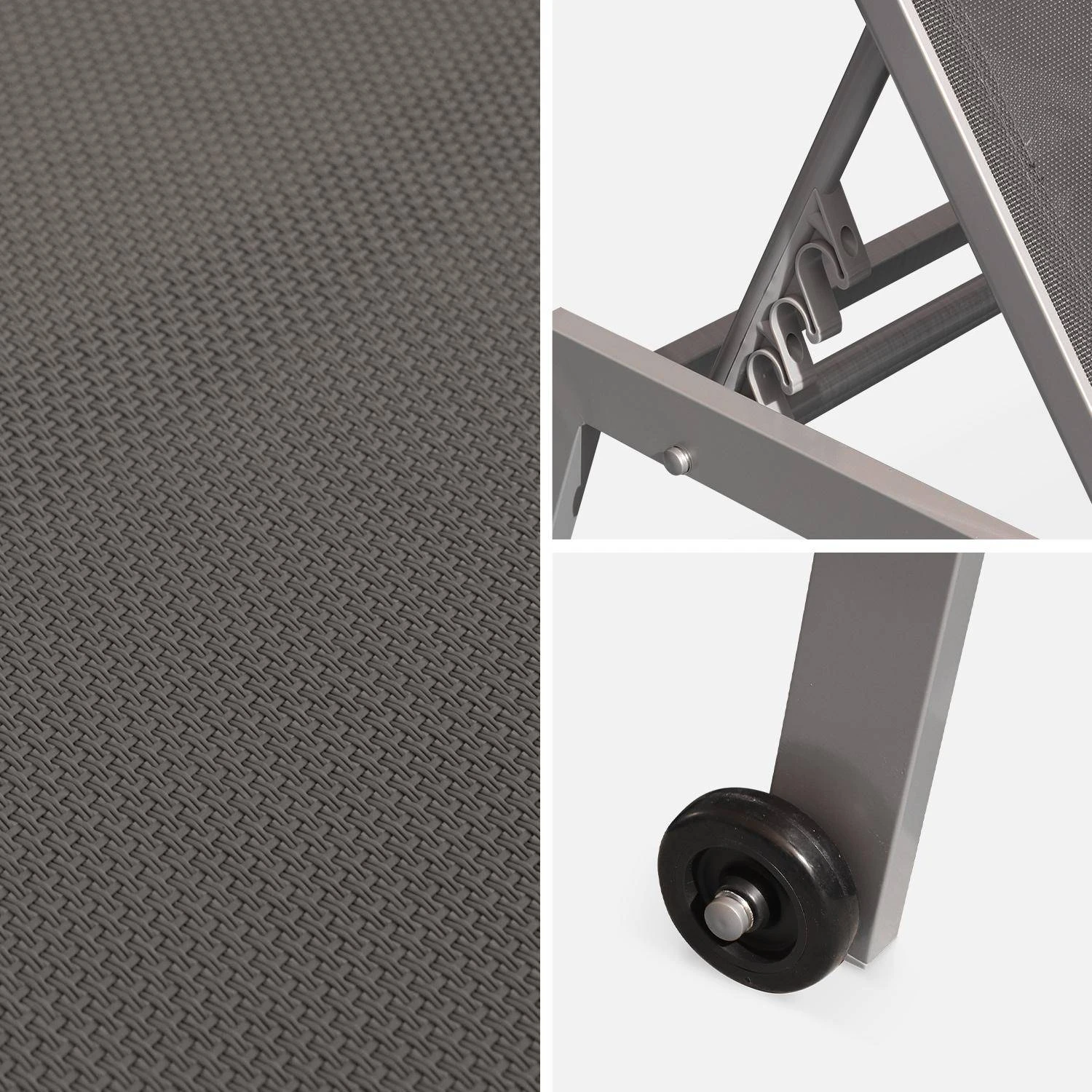 Bain De Soleil Aluminium , Multi Positions, à Roulettes (lot De 2) Couleur : Anthracite / Gris Taupe 3 Bain De Soleil Aluminium , Multi Positions, à Roulettes (lot De 2) Couleur : Anthracite / Gris Taupe – Image 3