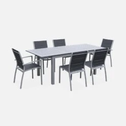 Table De Jardin Extensible Aluminium, 6 Chaises Couleur : Gris / Gris Foncé